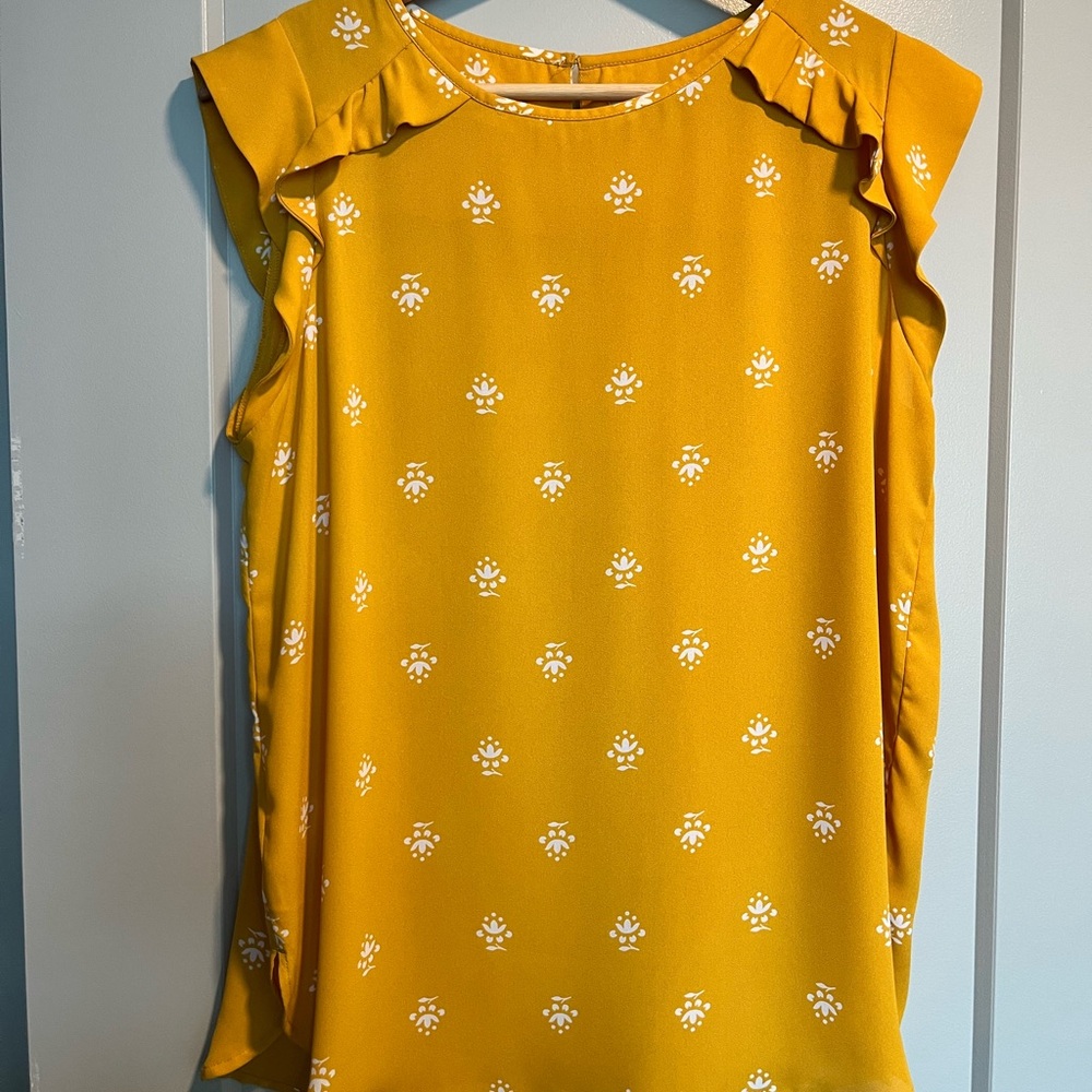LOFT Yellow Floral Ruffle Tank Top